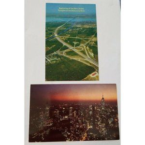 1958 New Jersey Turnpike and Manhattan Skyline Photo Postcards Divided BT967